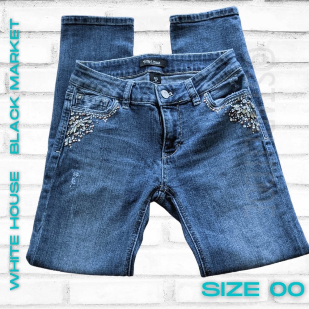*SOLD*White House Black Market Embellished Skinny Cropped Denim Jeans size 00